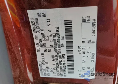 2015 Ford F150 Supercrew z USA, uszkodzony, nr VIN 1FTEW1CP3FKF16398